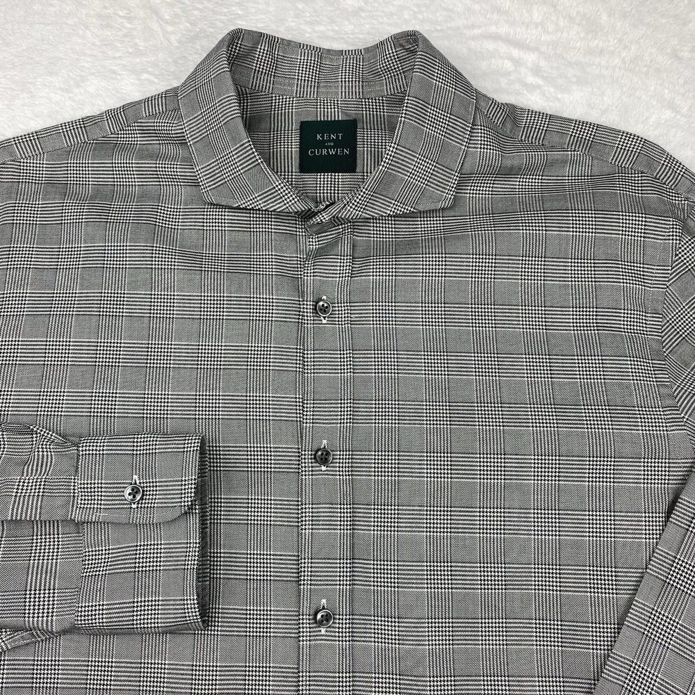 Kent & Curwen Dress Shirt Men's XL Gray Plaid Regular Fit Long Sleeve